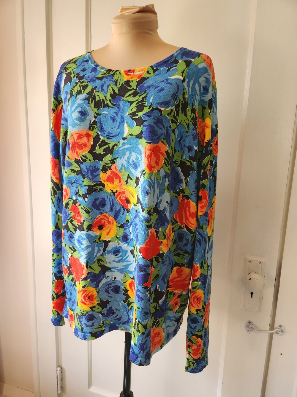 Jones New York Silk Knit Blue Roses Lightweight Sweater 1X